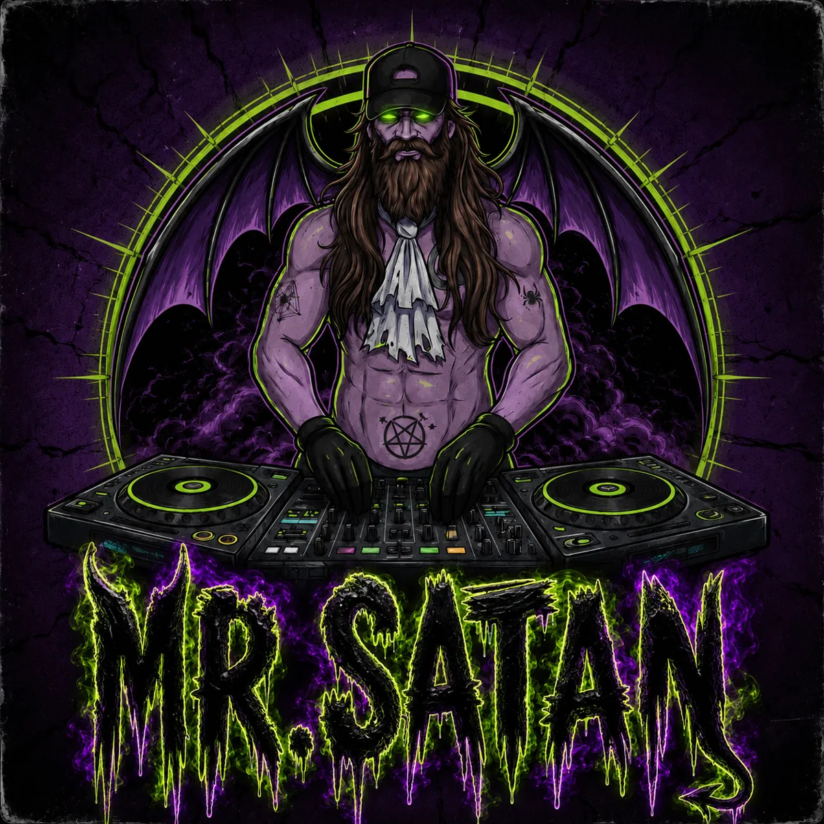 Illustrated MR. SATAN DJ character art.
